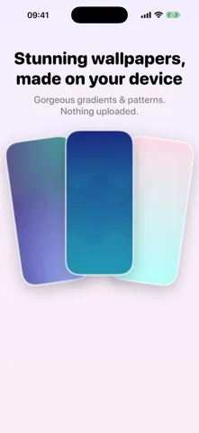 Three wallpapers made by Wallby: a violet gradient, a blue wave pattern and a pale pink gradient